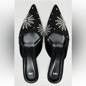 Zara Black Crystal-Embellished Slip-On Mules